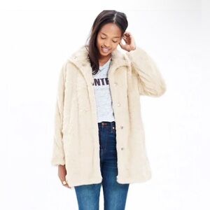 Beige Madewell Shearling Faux Fur Coat | SMALL